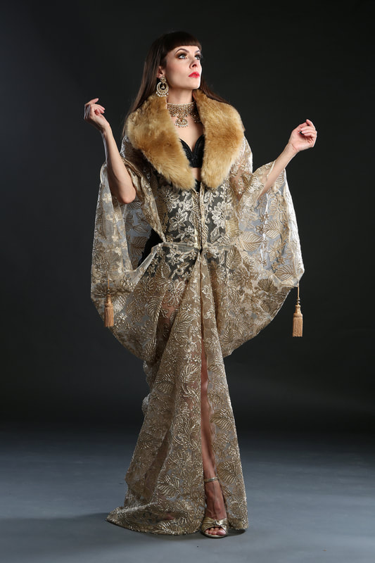 1920s champagne flapper dress coat with faux fur collar by Talulah Blue Creations