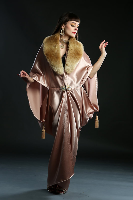 1920s Satin flapper dress coat with faux fur collar by Talulah Blue Creations www.talulahbluecreations.com